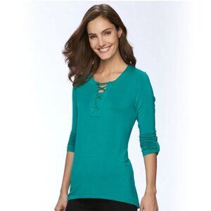 Green Lace Up Jersey Tee